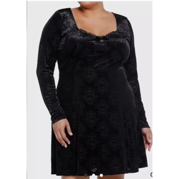 Hot Topic Social Collision Cosmic Aura Pumpkin Whimsygoth Dress 3 3X Damask Velv - Picture 4 of 14